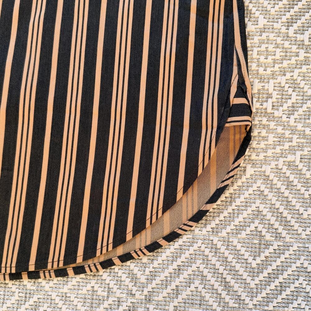 Chicos Shirt Womens 12 Black Tan Stripe Button Front Long Sleeve Stretch Blouse - Picture 10 of 11